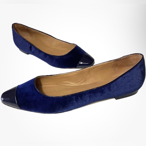 Talbots Shoes - Talbots Navy Blue Velvet & Leather Cap Toe Flats Size 11M